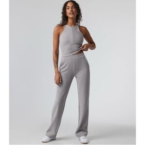 Vuori Aston Rib Knit Crop Top and Pant Set in Soft Pewter